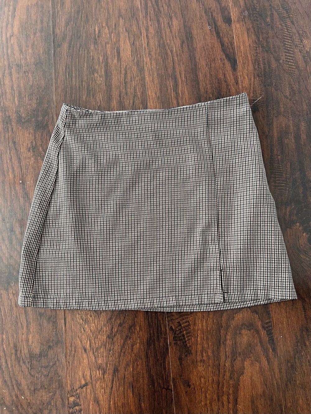Cider Houndstooth Mini Skirt Brown Black Plaid Micro Mini Preppy Size L